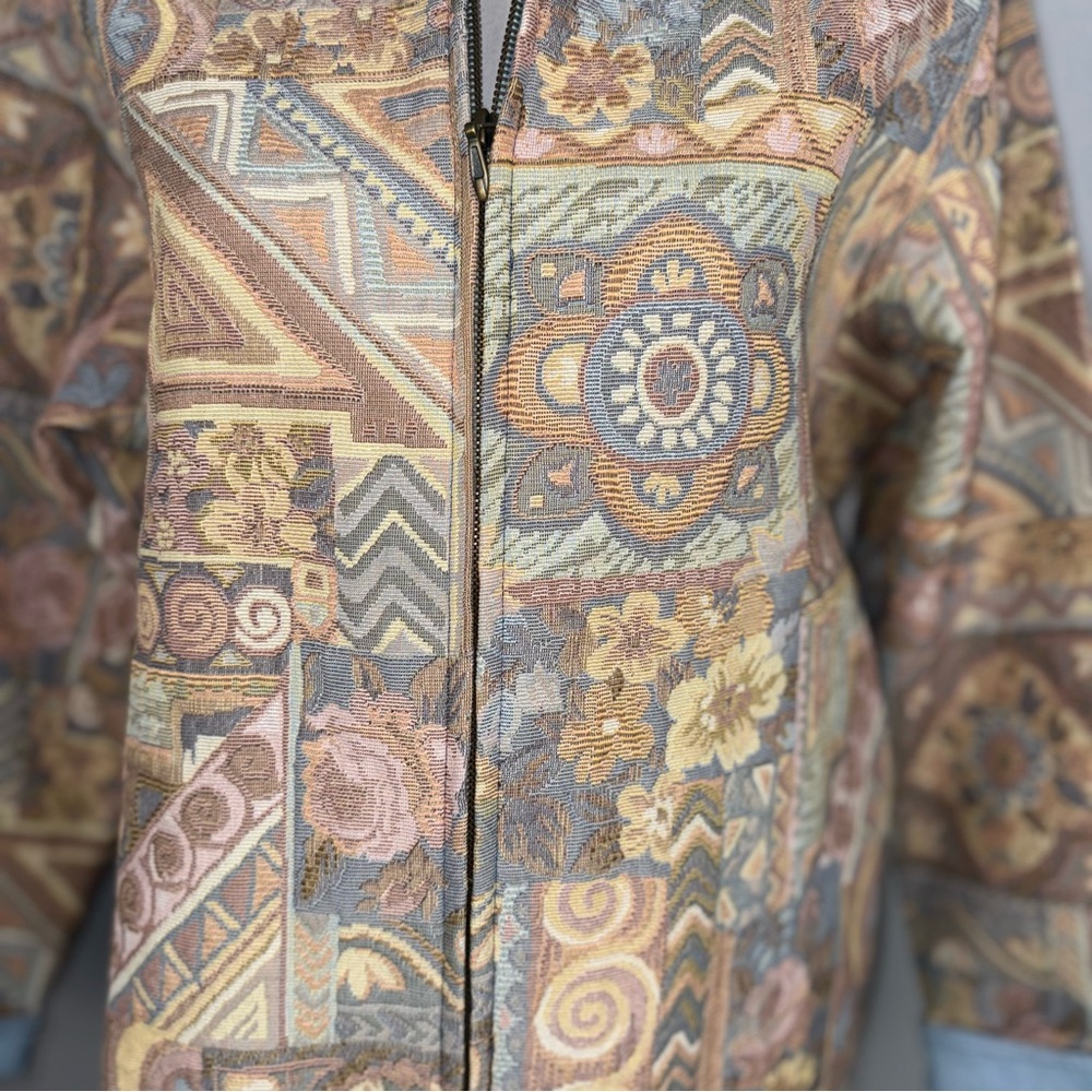Susan Graver Womens Medium Tapestry Zip Front Jacket Multicolor Floral Geometric - Picture 4 of 13